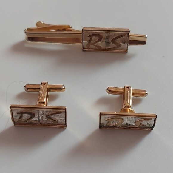 #0078 Vintage Hickok USA RS Name Initials Cufflinks and Tie Clip Set - Picture 1 of 4